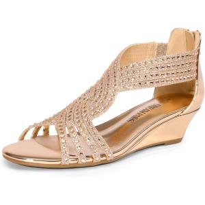 DREAM PAIRS Women’s Platform Wedges Sandals, Comfortable Open Toe Espadrilles Sandals Dressy Buckle Ankle Strap Summer Shoes(Champagne-pat)