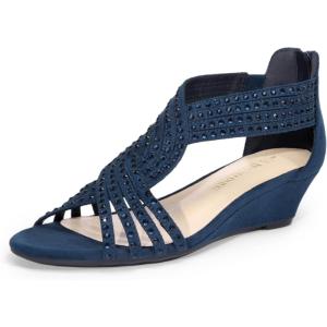 DREAM PAIRS Women’s Platform Wedges Sandals, Comfortable Open Toe Espadrilles Sandals Dressy Buckle Ankle Strap Summer Shoes(Navy-suede)
