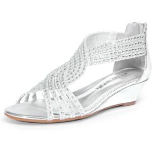 DREAM PAIRS Women’s Platform Wedges Sandals, Comfortable Open Toe Espadrilles Sandals Dressy Buckle Ankle Strap Summer Shoes(Silver-pat)