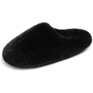 DREAM PAIRS Women’s Plush Fuzzy Slip on Indoor Outdoor Winter House Slippers(Black)