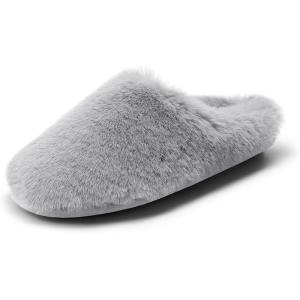 DREAM PAIRS Women’s Plush Fuzzy Slip on Indoor Outdoor Winter House Slippers(Dark Grey)