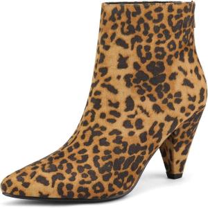 DREAM PAIRS Women’s Pointed Toe Ankle Boots High Heel Booties Fashion Zipper Dress Boots(Leopard)