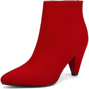 DREAM PAIRS Women’s Pointed Toe Ankle Boots High Heel Booties Fashion Zipper Dress Boots(Red/Suede)