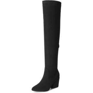 DREAM PAIRS Women’s Pointed Toe Thigh High Over the Knee Boots Tall Chunky Blocked Heel Fall Long Fashion Sexy Boots(Black-suede)