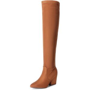 DREAM PAIRS Women’s Pointed Toe Thigh High Over the Knee Boots Tall Chunky Blocked Heel Fall Long Fashion Sexy Boots(Brown)