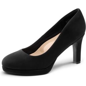 DREAM PAIRS Women’s Pumps Close Toe Low Heels Platform Heels Comfortable Office Work Dress Shoes for Women(Black-nubuck)