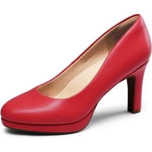 DREAM PAIRS Women’s Pumps Close Toe Low Heels Platform Heels Comfortable Office Work Dress Shoes for Women(Red-pu)