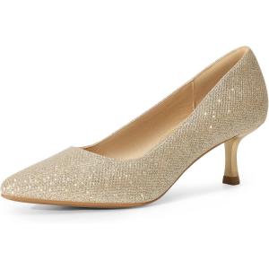 DREAM PAIRS Women’s Pumps Closed Toe Pointed Toe Kitten Heels for Women Party Dance Wedding Dress Shoes for Women(Gold)