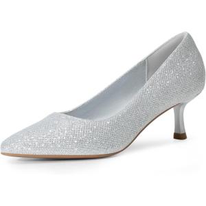 DREAM PAIRS Women’s Pumps Closed Toe Pointed Toe Kitten Heels for Women Party Dance Wedding Dress Shoes for Women(Silver)