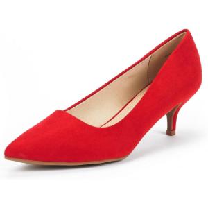 DREAM PAIRS Women’s Pumps Kitten Heel Pointed Toe Shoes for Women Comfortable Office Work Dress Shoes(Red/Suede)