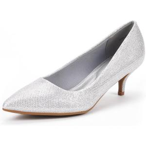DREAM PAIRS Women’s Pumps Kitten Heel Pointed Toe Shoes for Women Comfortable Office Work Dress Shoes(Silver/Glitter)