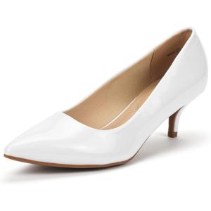 DREAM PAIRS Women’s Pumps Kitten Heel Pointed Toe Shoes for Women Comfortable Office Work Dress Shoes(White/Pat)