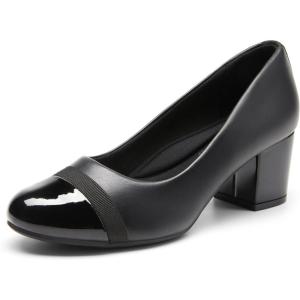 DREAM PAIRS Women’s Pumps Low Chunky Block Heel Dress Shoes Closed Round Toe Comfortable Heels(Black-pat)