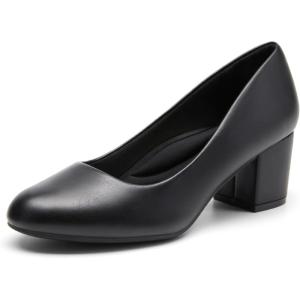 DREAM PAIRS Women’s Pumps Low Chunky Block Heel Dress Shoes Closed Round Toe Comfortable Heels(Black-pu)