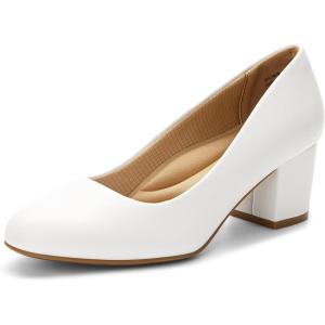 DREAM PAIRS Women’s Pumps Low Chunky Block Heel Dress Shoes Closed Round Toe Comfortable Heels(White-pu)