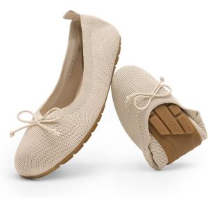 DREAM PAIRS Women’s Round Toe Foldable Portable Knit Ballet Flats Comfortable Dressy Flats for Work Office Dress Shoes Business Casual(All Nude)