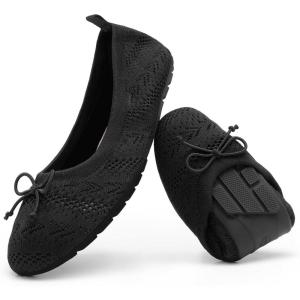 DREAM PAIRS Women’s Round Toe Foldable Portable Knit Ballet Flats Comfortable Dressy Flats for Work Office Dress Shoes Business Casual(Black)