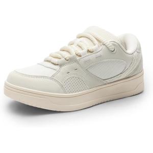 DREAM PAIRS Women’s Skateboarding Shoes Low Top Walking Lace-Up Comfortable Casual Vivi Fashion Sneakers(Beige)