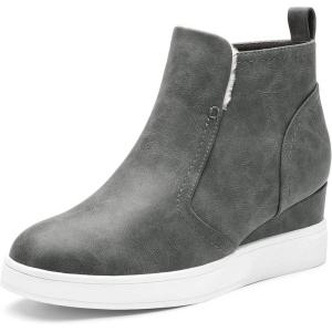 DREAM PAIRS Women’s Slip on High Top Wedge Sneakers Hidden Heel Platform Wedgie Ankle Booties(Grey/Pu)