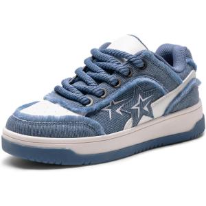 DREAM PAIRS Women’s Sneakers Walking Lace-Up Comfortable Casual Rube Flat Low-Top Fashion Sneakers Shoes.(Blue)