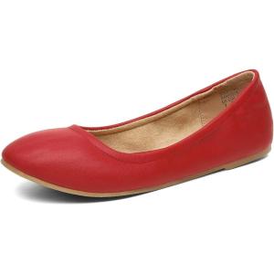 DREAM PAIRS Women’s Sole-fina Solid Plain Walking Classic Ballet Flats Shoes(Red)