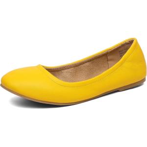 DREAM PAIRS Women’s Sole-fina Solid Plain Walking Classic Ballet Flats Shoes(Yellow)