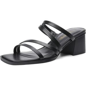 DREAM PAIRS Women’s Strappy Heels Block Open Toe Low Heel Chunky Mules Sandals Dress Shoes(Black)