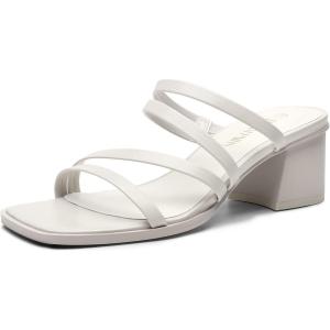 DREAM PAIRS Women’s Strappy Heels Block Open Toe Low Heel Chunky Mules Sandals Dress Shoes(White)