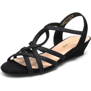 DREAM PAIRS Women’s Strappy Wrapped Dressy Wedge Sandals Comfortable Low Heel Casual Summer Shoes(Black)