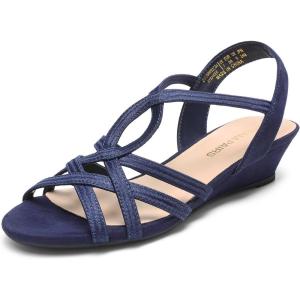 DREAM PAIRS Women’s Strappy Wrapped Dressy Wedge Sandals Comfortable Low Heel Casual Summer Shoes(Navy)