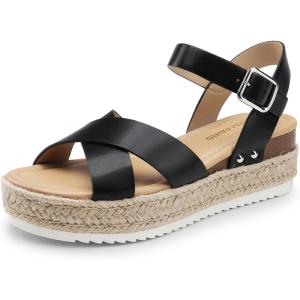 DREAM PAIRS Women’s Stylish Platform Espadrille Wedge Sandals Round Toe Summer Causal Shoes Crisscross Band Adjustable Ankle Strap Buckle(Black)