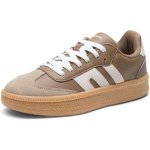 DREAM PAIRS Women’s Tennis Sneakers Walking Casual Lace-Up Footwear Comfortable Fashion Sneakers Shoes(Brown)