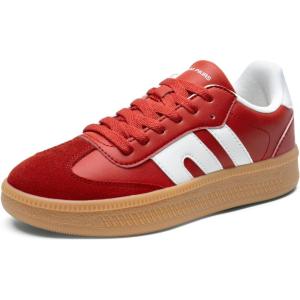 DREAM PAIRS Women’s Tennis Sneakers Walking Casual Lace-Up Footwear Comfortable Fashion Sneakers Shoes(Red)