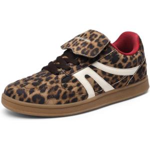 DREAM PAIRS Women’s Tennis Sneakers Walking Casual Lace-Up Footwear Comfortable Trendy Fold-Over Design Fashion Sneakers Shoes(Leopard-fabric)