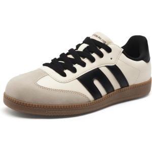 DREAM PAIRS Women’s Tennis Sneakers Walking Flat Low-Top Casual Lace-Up Comfortable Nia Fashion Sneakers Shoes(Beige Black)