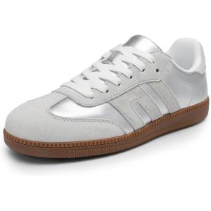 DREAM PAIRS Women’s Tennis Sneakers Walking Flat Low-Top Casual Lace-Up Comfortable Nia Fashion Sneakers Shoes(Silver Multi)