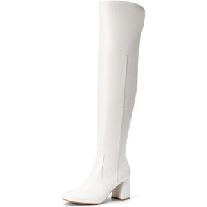 DREAM PAIRS Women’s Thigh High Over the Knee Fashion Chunky Heel Long Boots(White/Pu)