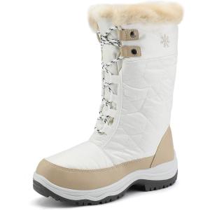 DREAM PAIRS Women’s Warm Faux Fur Lined Mid-Calf Winter Snow Boots(Goose/Beige White)