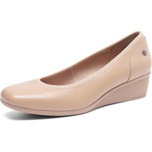 DREAM PAIRS Women’s Wedge Shoes Closed Toe Low Heel Pumps Comfotable Dress Shoes(Nude-pu)