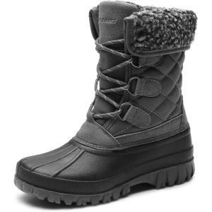 DREAM PAIRS Women’s Winter Duck Boots Mid Calf Warm Insulated Faux Fur Lined Waterproof Lace Up Snow Boots(Grey)