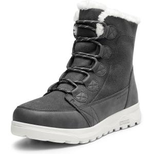 DREAM PAIRS Women’s Winter Snow Boots Lace Up Warm Comfortable Faux Fur Lining Outdoor Ankle Booties(Dark Grey)