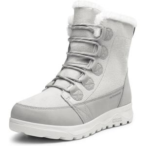 DREAM PAIRS Women’s Winter Snow Boots Lace Up Warm Comfortable Faux Fur Lining Outdoor Ankle Booties(Light Grey)