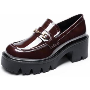 Women Loafers Platform Chunky Heel Slip On Lug Sole Casual Dressy Office Business Shoes(Brown)
