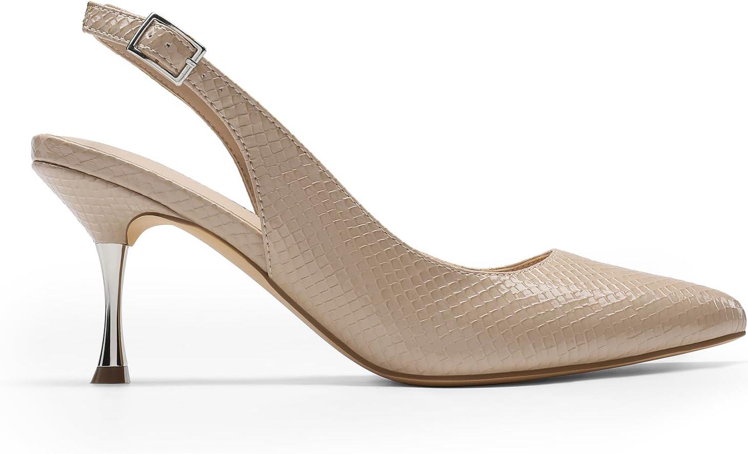 imageDREAM PAIRS Womens Heels Slingback Stiletto Pumps Shoes Pointed Closed Toe Kitten Heels Dress Bridal Elegant Wedding Sexy PartyNudesnake