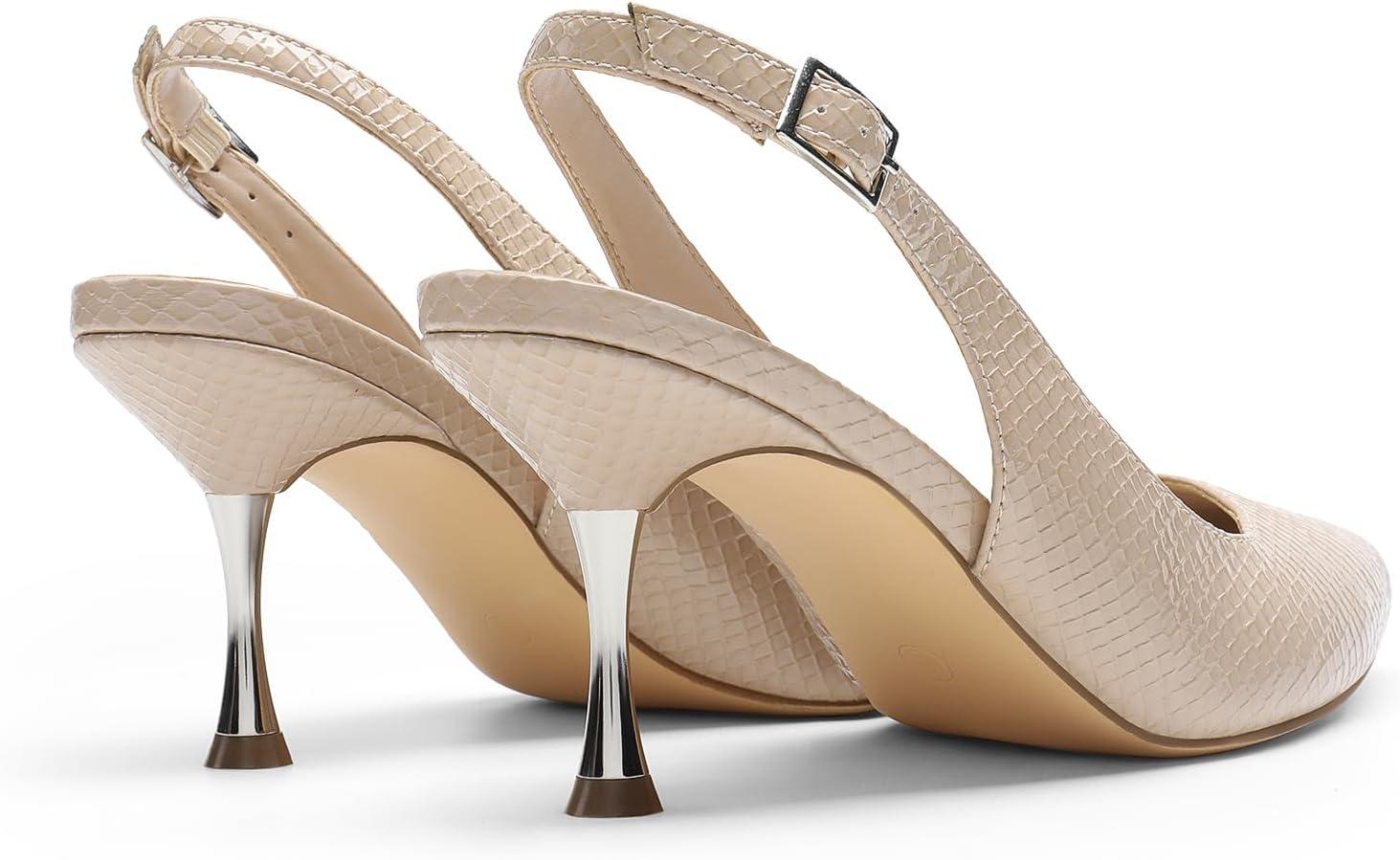 imageDREAM PAIRS Womens Heels Slingback Stiletto Pumps Shoes Pointed Closed Toe Kitten Heels Dress Bridal Elegant Wedding Sexy PartyNudesnake