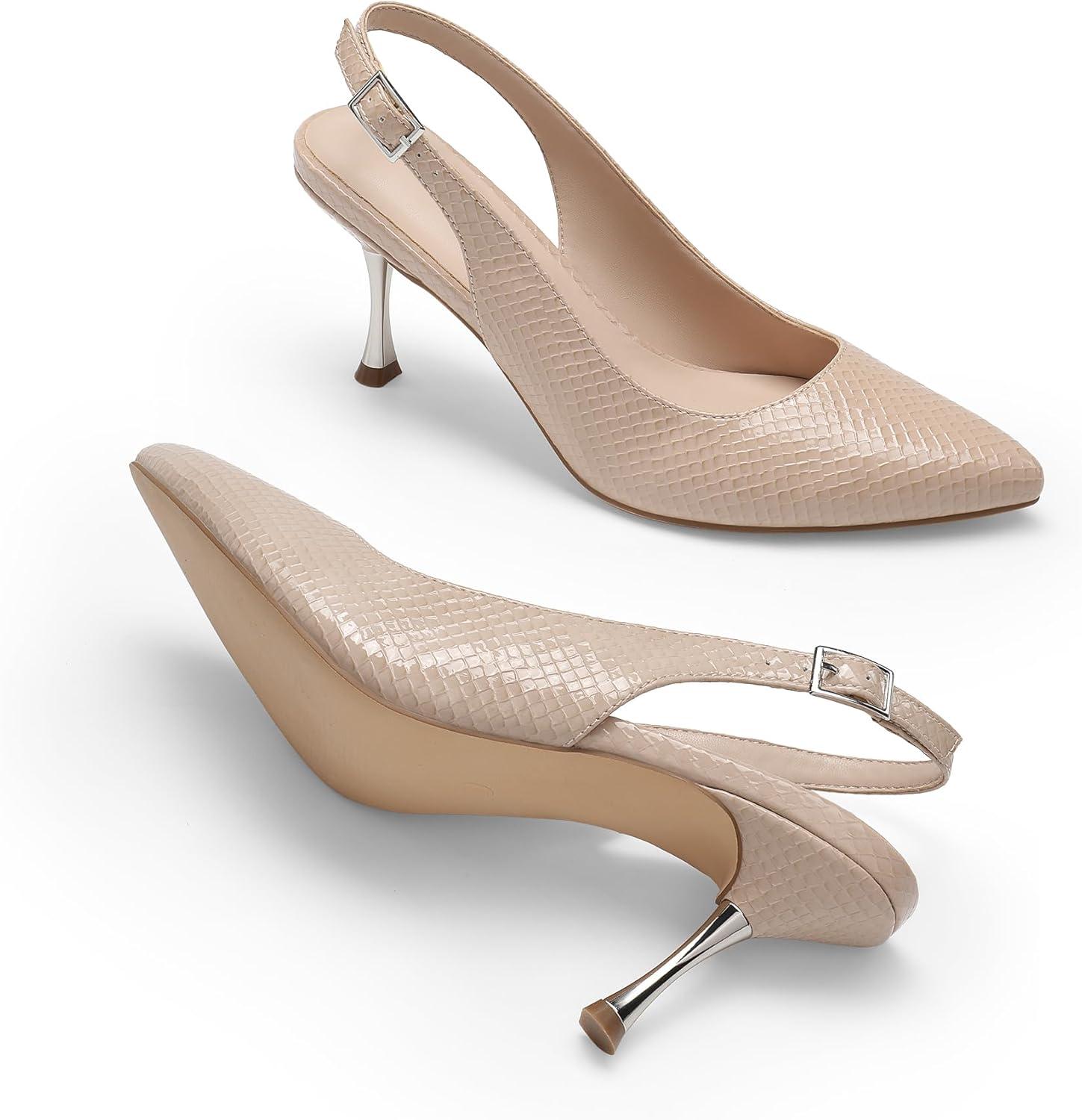 imageDREAM PAIRS Womens Heels Slingback Stiletto Pumps Shoes Pointed Closed Toe Kitten Heels Dress Bridal Elegant Wedding Sexy PartyNudesnake