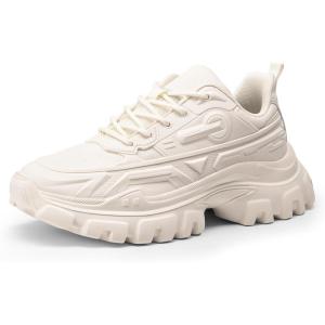 DREAM PAIRS Women Chunky Fashion Sneakers Platform Bold Lace-Up Comfortable Sneakers.(Ivory-bold)
