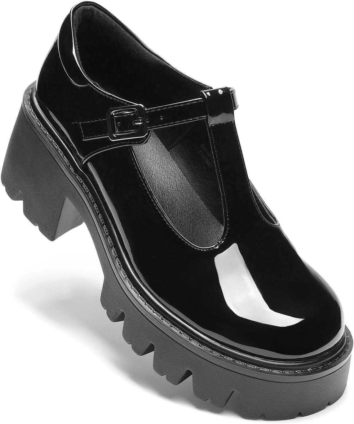 imageDREAM PAIRS Womens TStrap Mary Jane Shoes Low Platform Chunky Block Heels Closed Toe Work Pumps Comfortable Round Toe Dress Wedding Party ShoesBlackpat