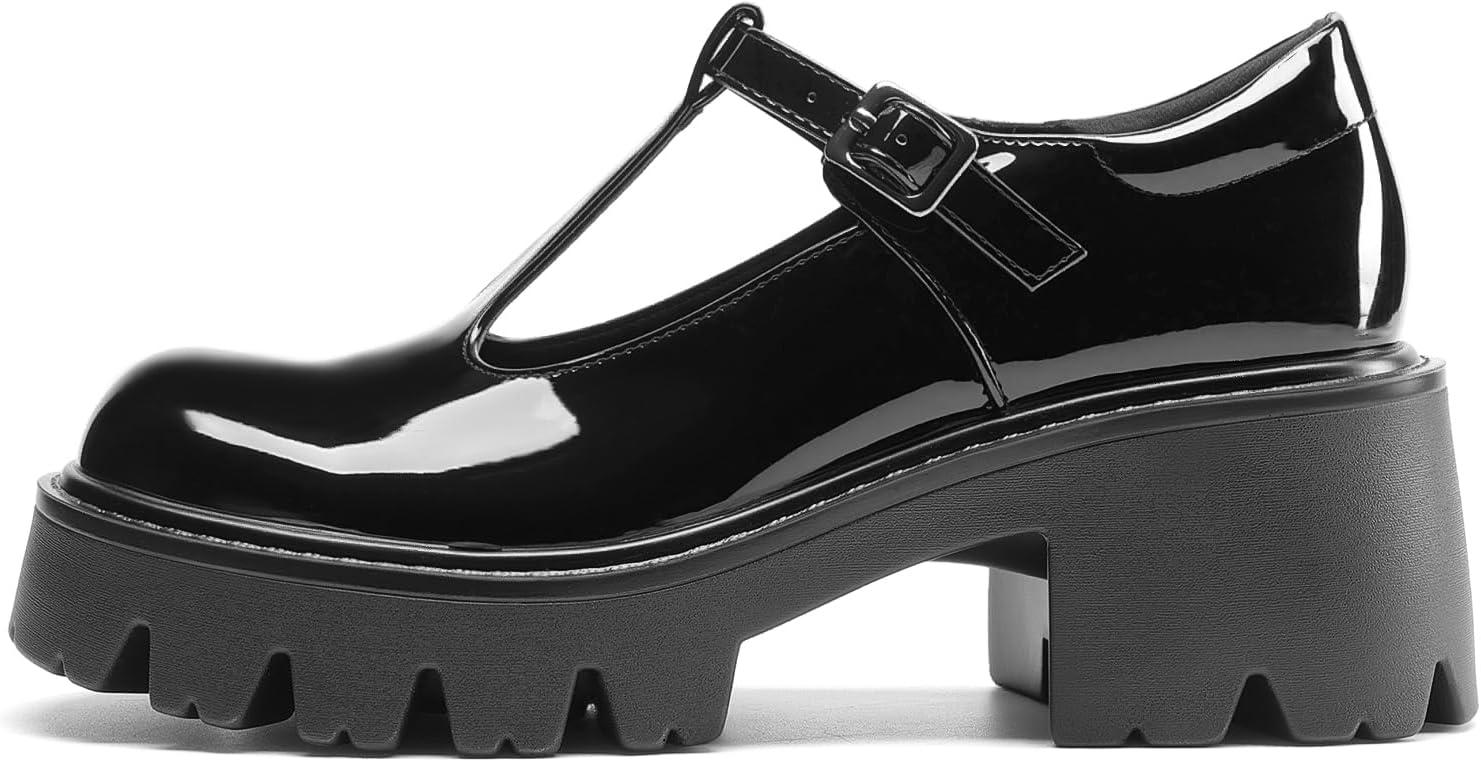 imageDREAM PAIRS Womens TStrap Mary Jane Shoes Low Platform Chunky Block Heels Closed Toe Work Pumps Comfortable Round Toe Dress Wedding Party ShoesBlackpat