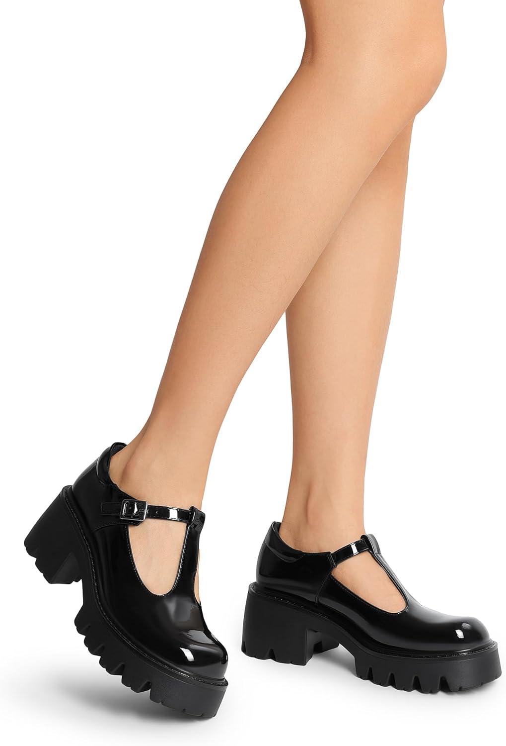 imageDREAM PAIRS Womens TStrap Mary Jane Shoes Low Platform Chunky Block Heels Closed Toe Work Pumps Comfortable Round Toe Dress Wedding Party ShoesBlackpat